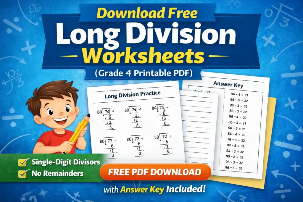 Free Long Division Practice Worksheets Grade 4 printable pdf